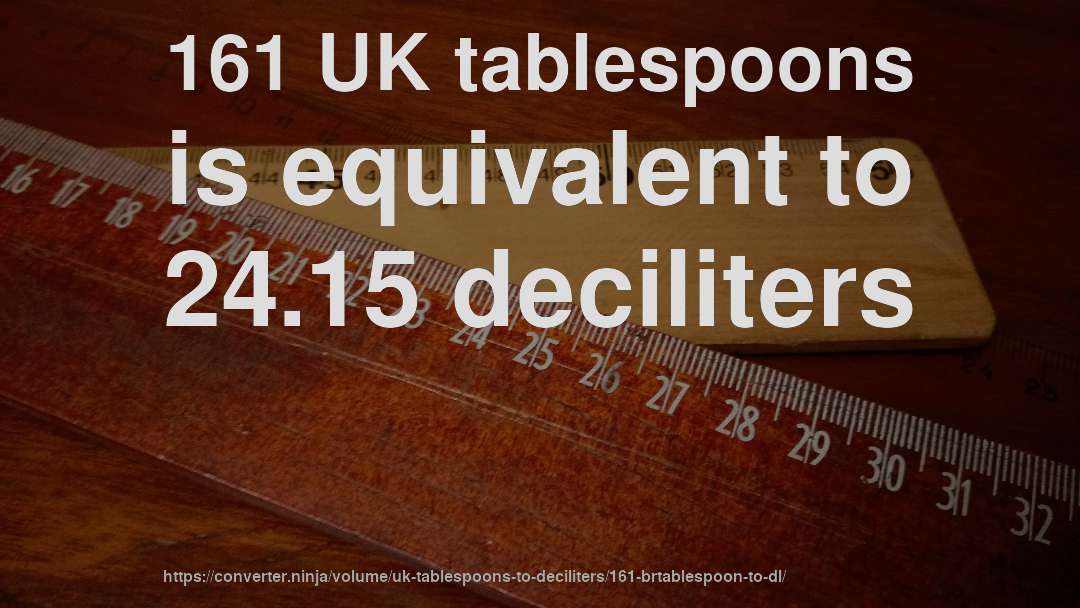 161 UK tablespoons is equivalent to 24.15 deciliters
