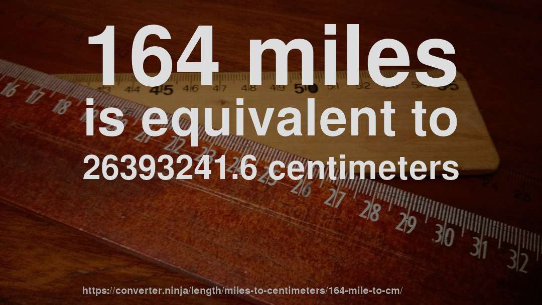164 miles is equivalent to 26393241.6 centimeters