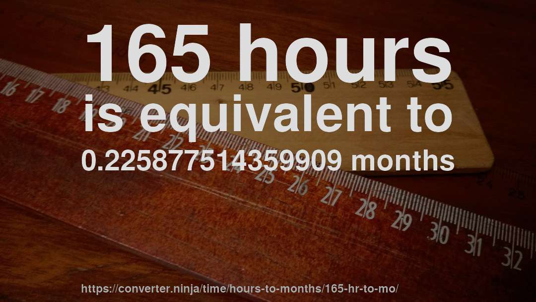 165 hours is equivalent to 0.225877514359909 months