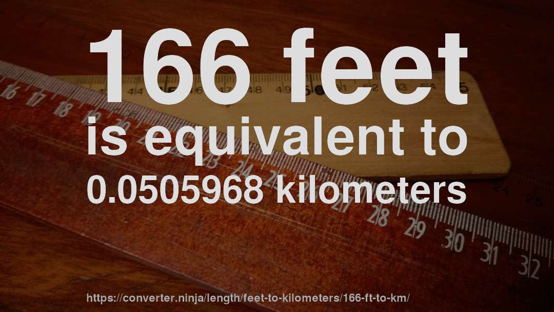 166 feet is equivalent to 0.0505968 kilometers