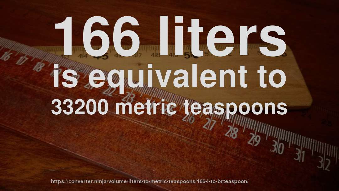 166 liters is equivalent to 33200 metric teaspoons