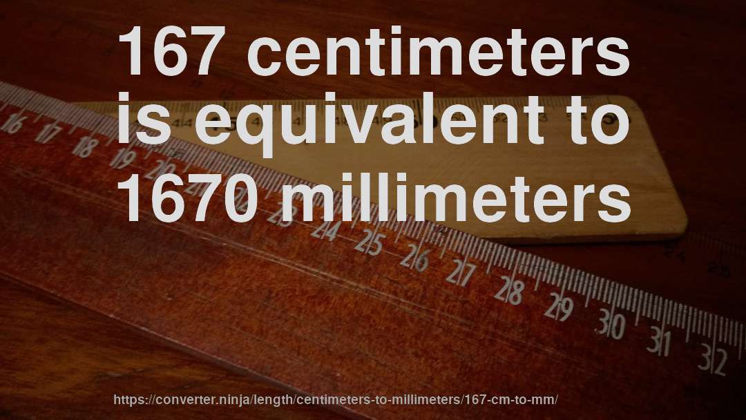 167 centimeters is equivalent to 1670 millimeters