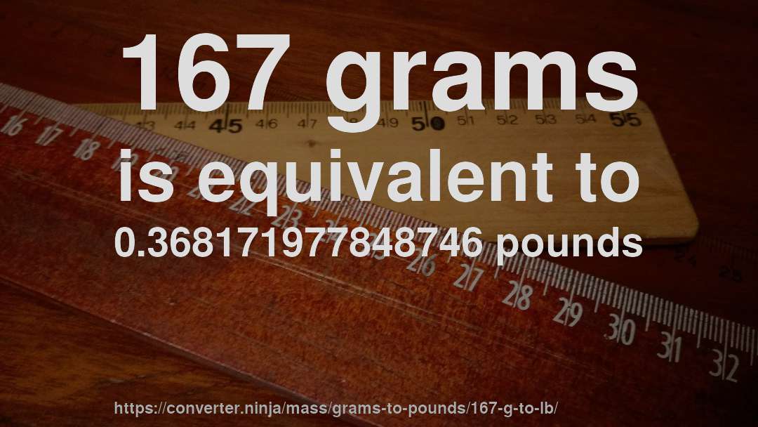 167 grams is equivalent to 0.368171977848746 pounds