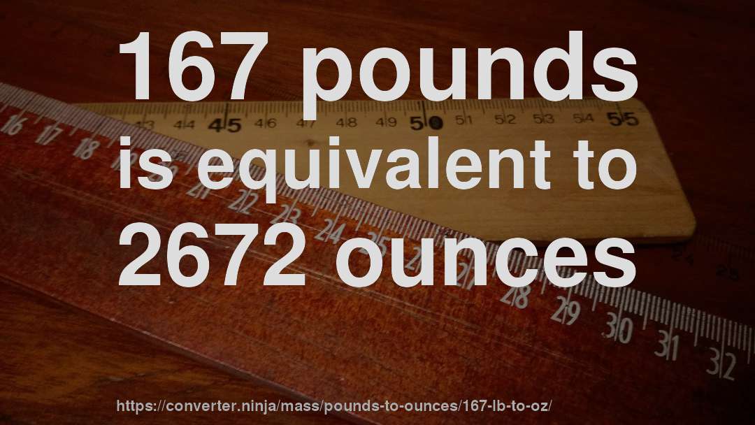 167 pounds is equivalent to 2672 ounces