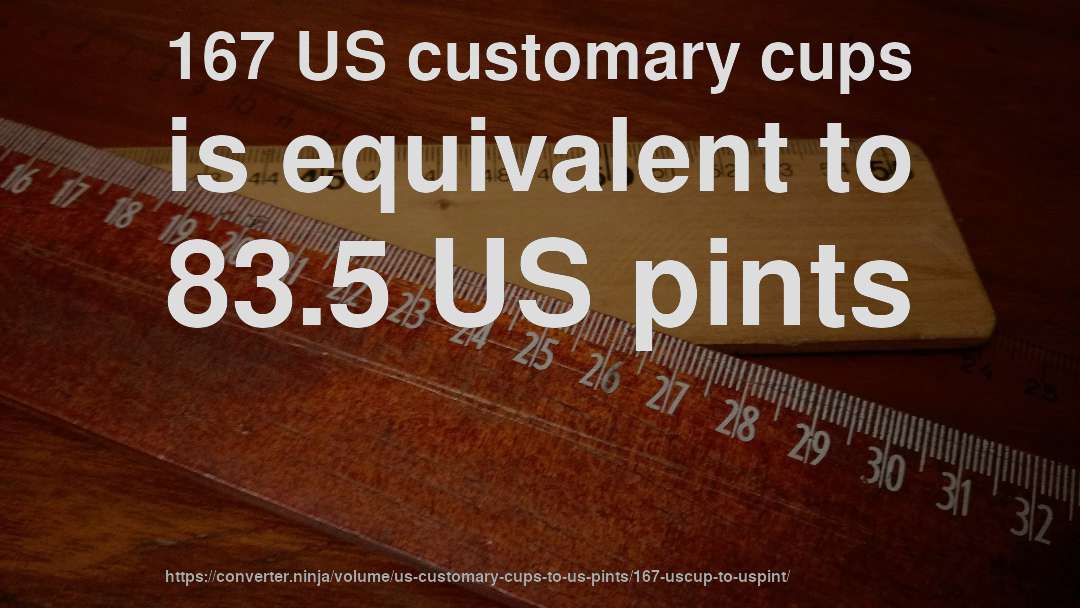 167 US customary cups is equivalent to 83.5 US pints