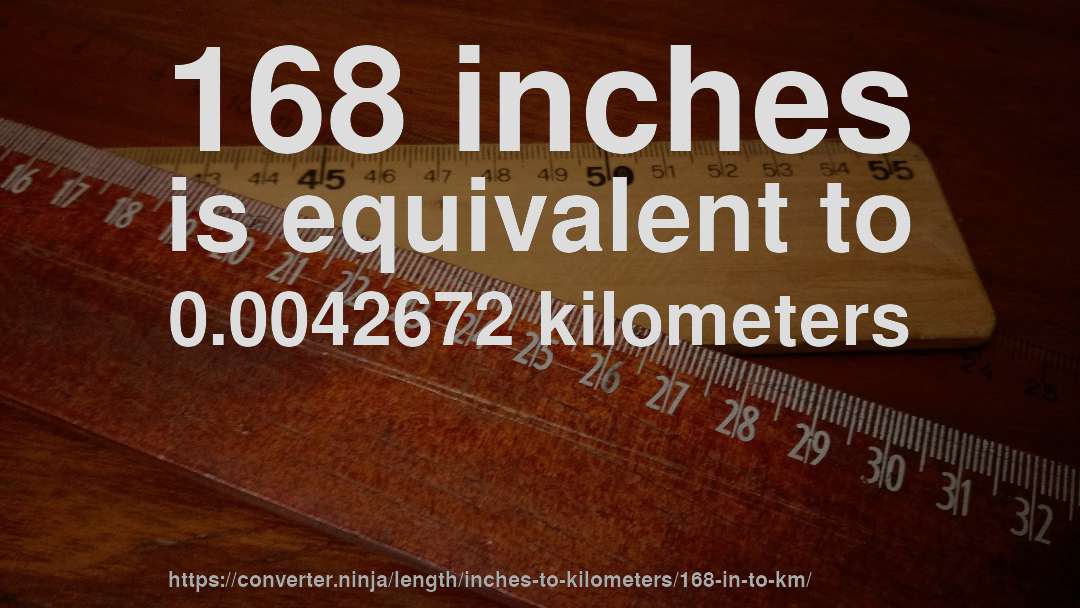 168 inches is equivalent to 0.0042672 kilometers