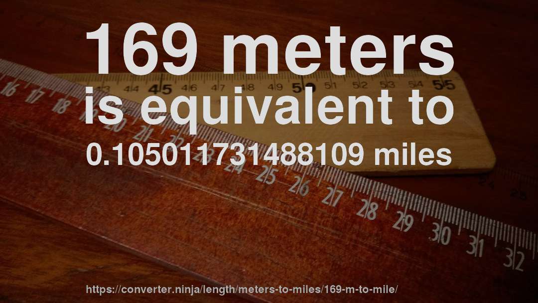 169 meters is equivalent to 0.105011731488109 miles
