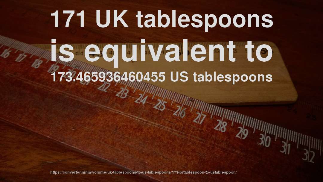 171 UK tablespoons is equivalent to 173.465936460455 US tablespoons