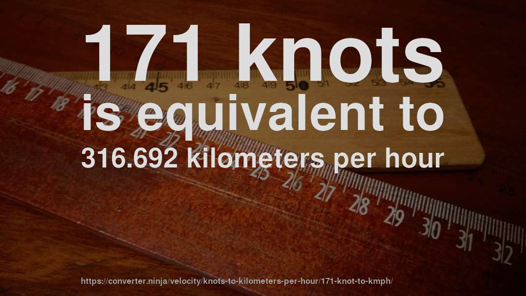 171 knots is equivalent to 316.692 kilometers per hour