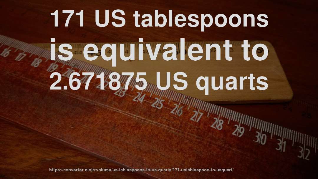 171 US tablespoons is equivalent to 2.671875 US quarts
