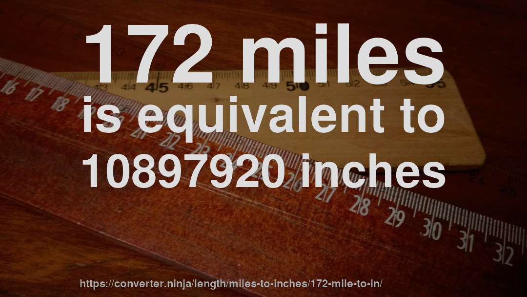 172 miles is equivalent to 10897920 inches