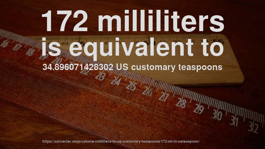 172 milliliters is equivalent to 34.896071428302 US customary teaspoons