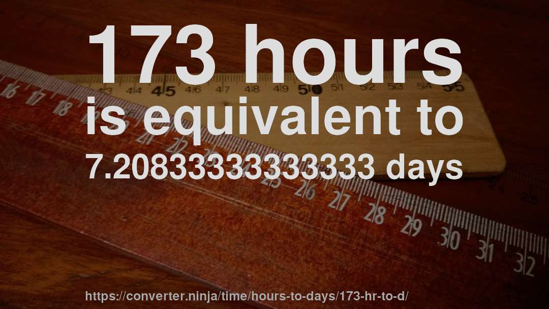 173 hours is equivalent to 7.20833333333333 days