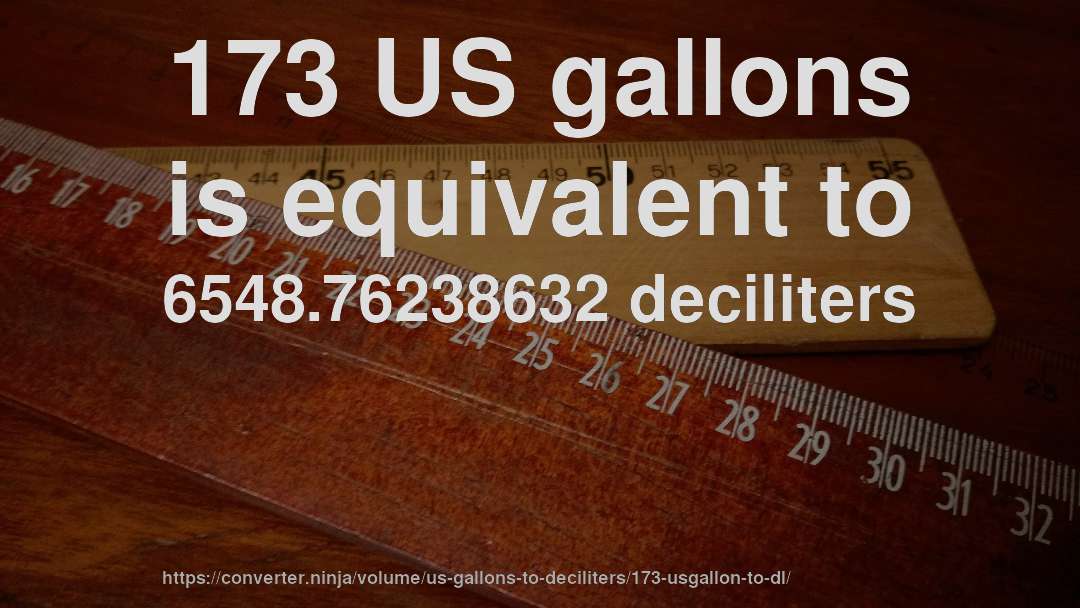 173 US gallons is equivalent to 6548.76238632 deciliters