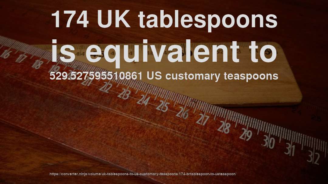 174 UK tablespoons is equivalent to 529.527595510861 US customary teaspoons