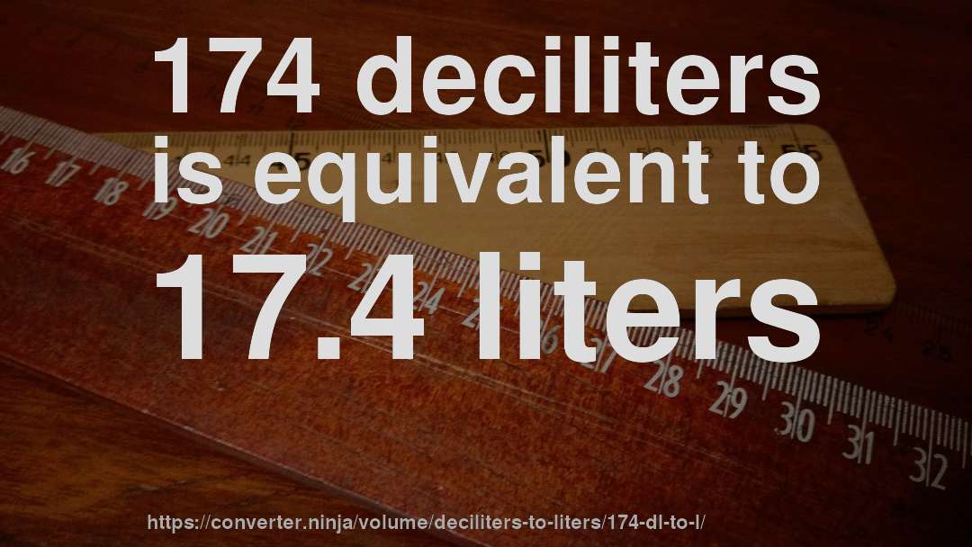 174 deciliters is equivalent to 17.4 liters