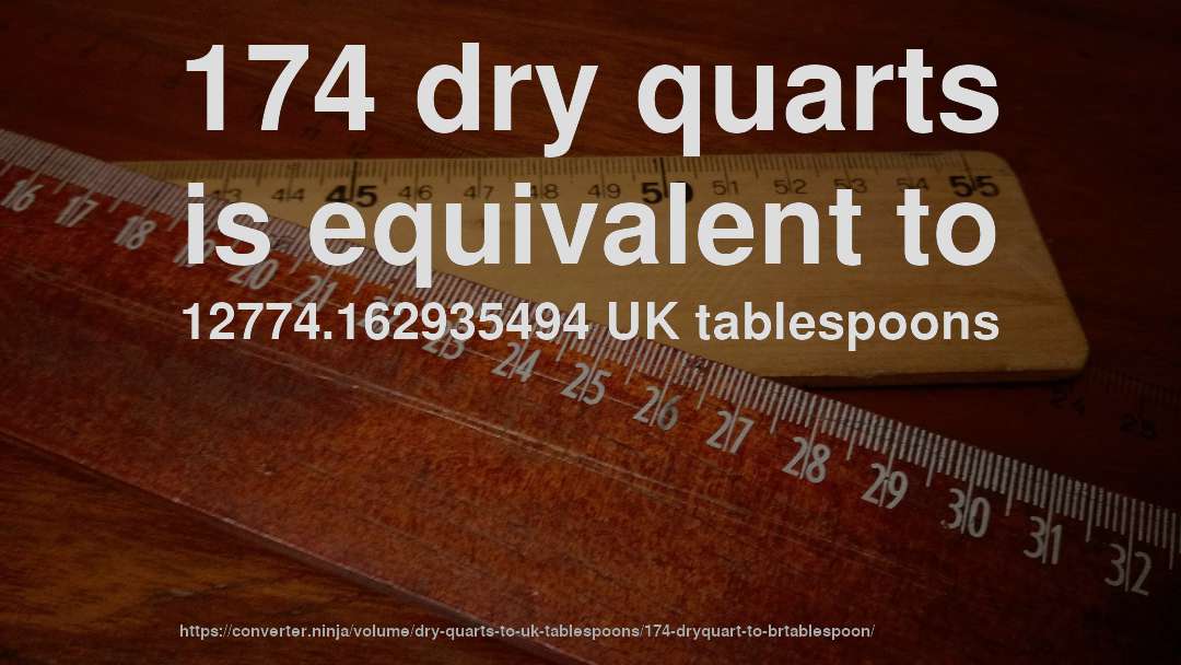 174 dry quarts is equivalent to 12774.162935494 UK tablespoons