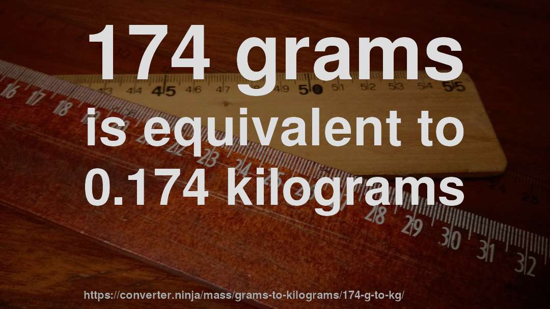 174 grams is equivalent to 0.174 kilograms