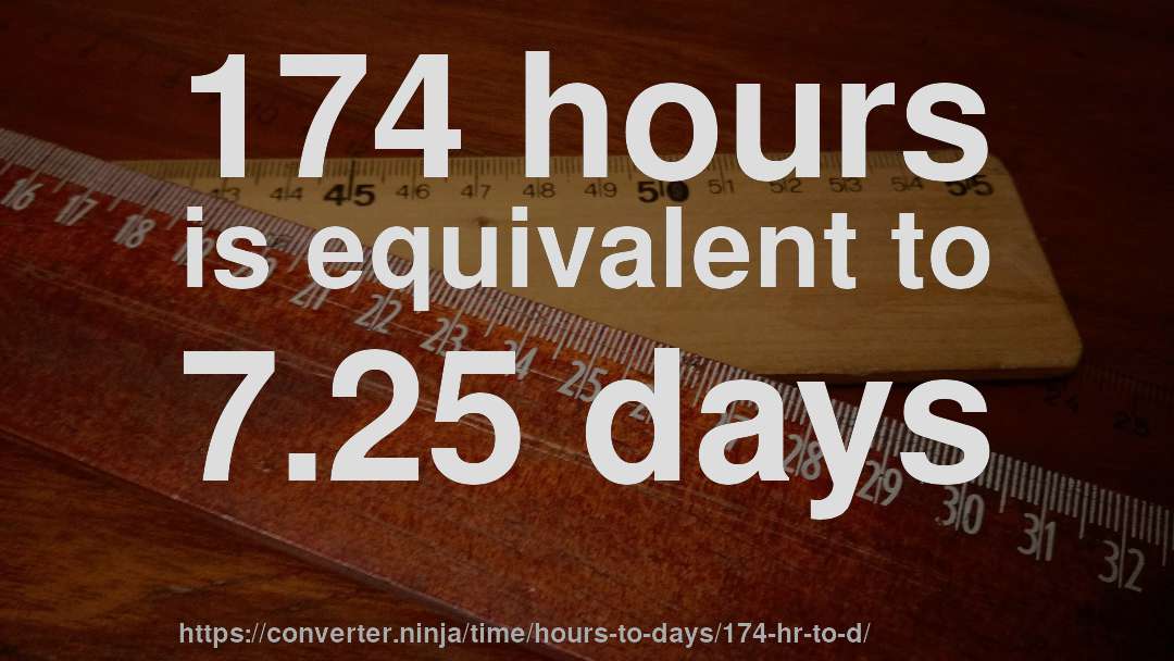 174 hours is equivalent to 7.25 days