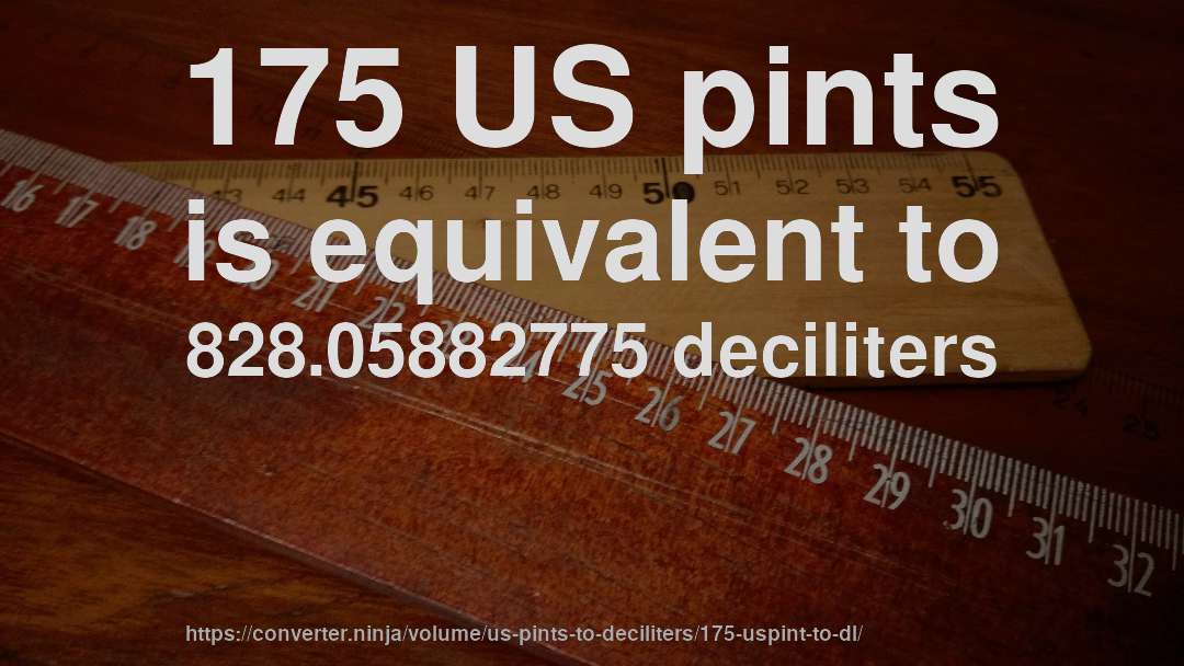 175 US pints is equivalent to 828.05882775 deciliters