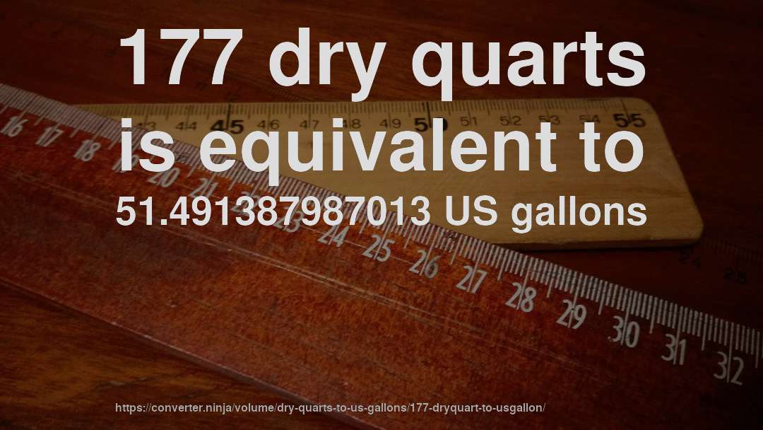 177 dry quarts is equivalent to 51.491387987013 US gallons