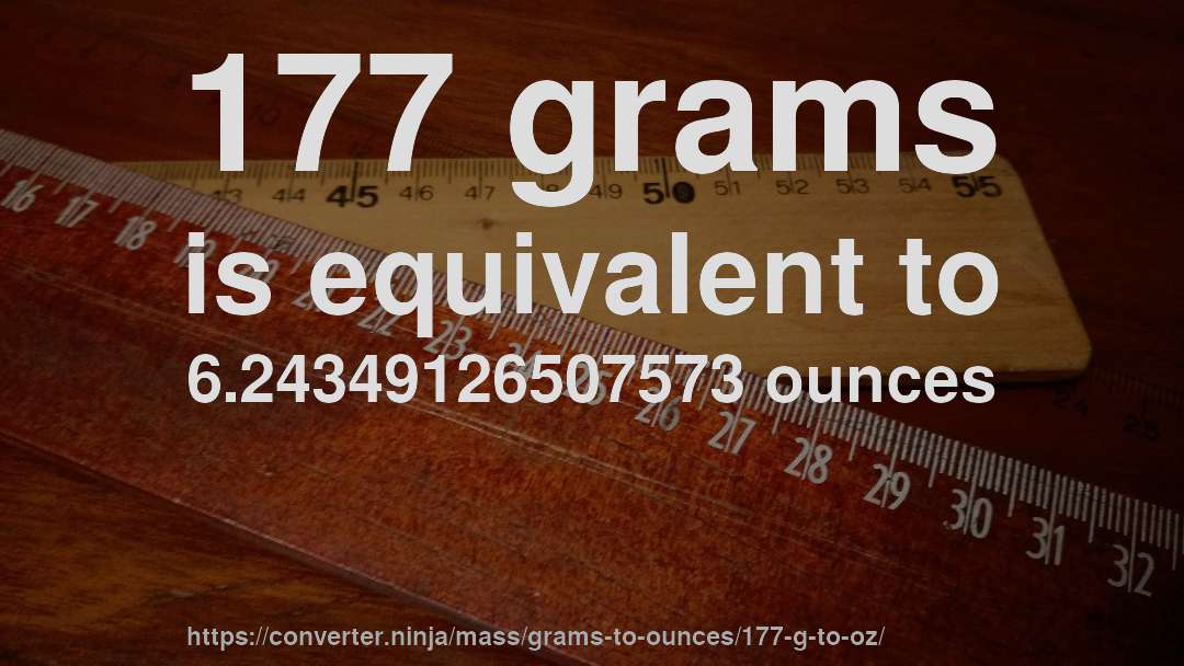 177 grams is equivalent to 6.24349126507573 ounces
