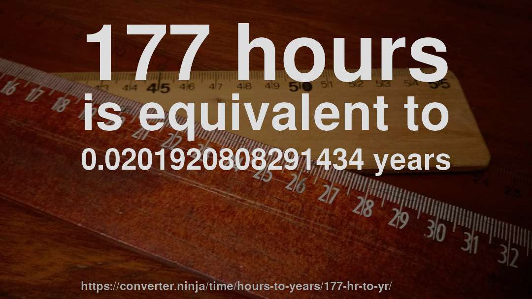 177 hours is equivalent to 0.0201920808291434 years