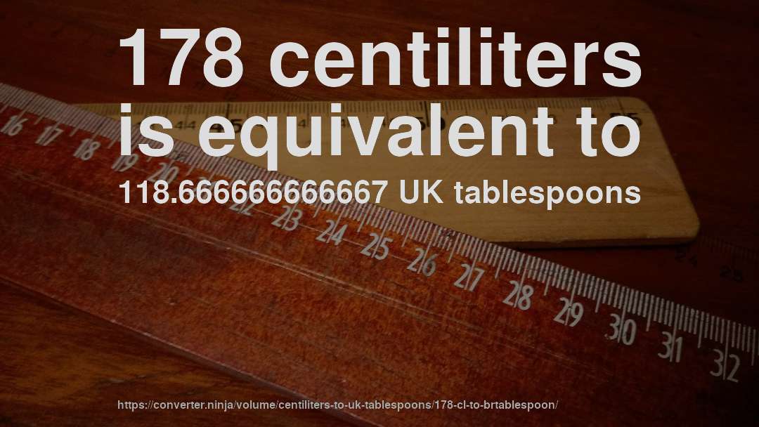 178 centiliters is equivalent to 118.666666666667 UK tablespoons