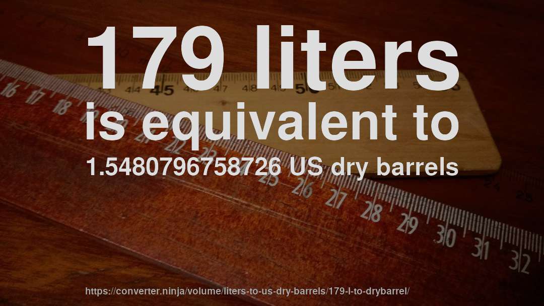 179 liters is equivalent to 1.5480796758726 US dry barrels