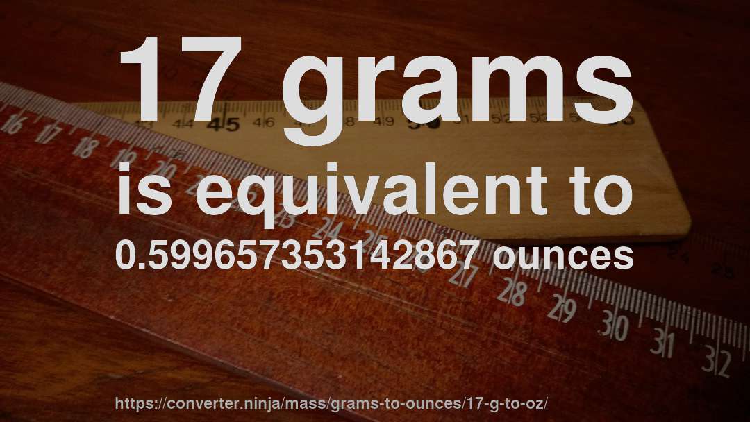 17 grams is equivalent to 0.599657353142867 ounces