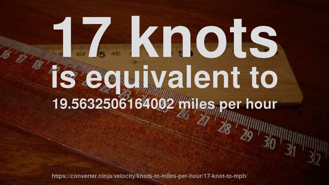 17 knots is equivalent to 19.5632506164002 miles per hour