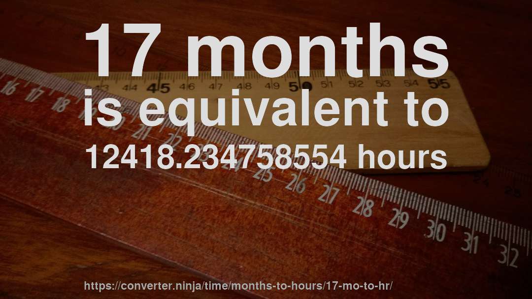 17 months is equivalent to 12418.234758554 hours