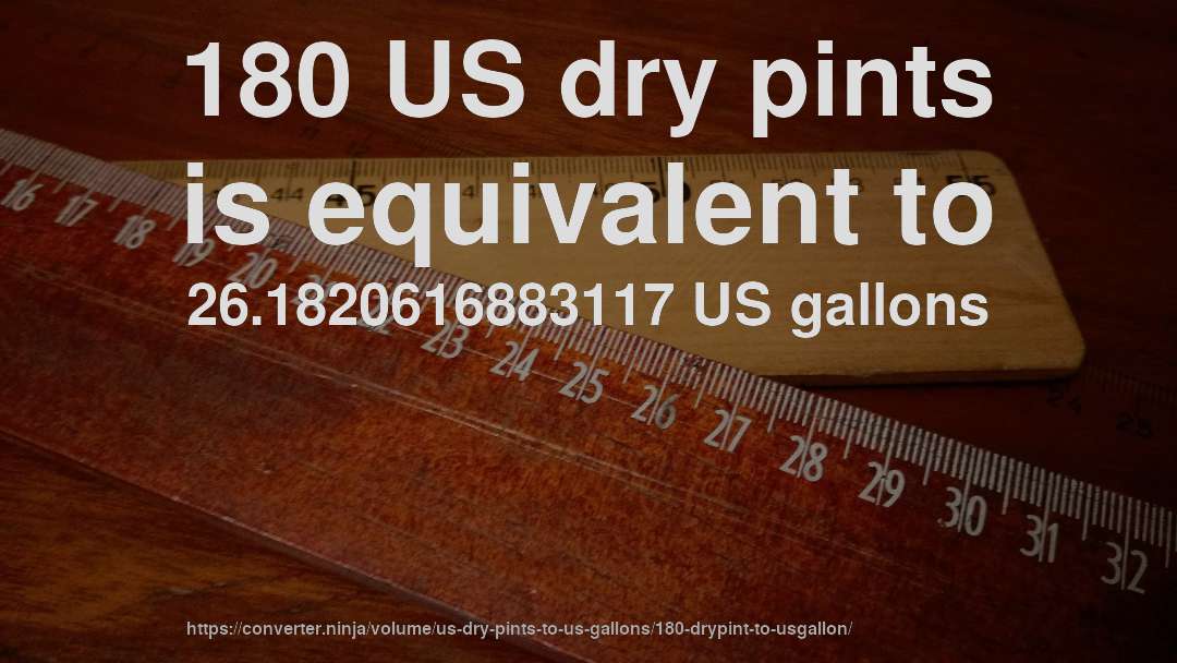 180 US dry pints is equivalent to 26.1820616883117 US gallons