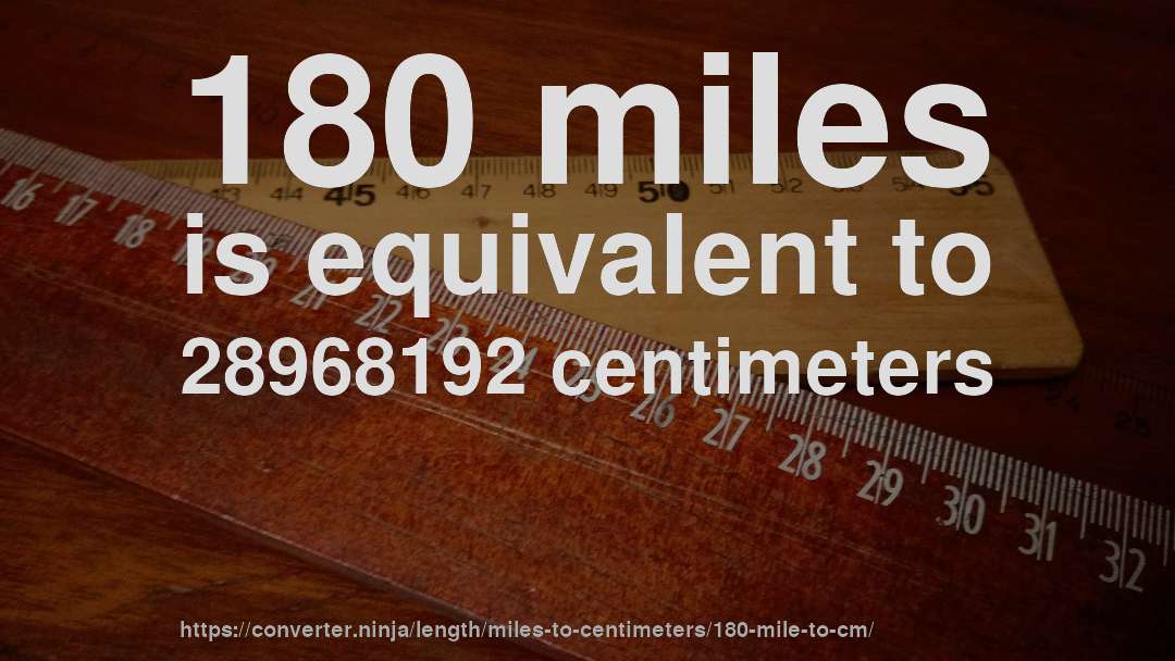 180 miles is equivalent to 28968192 centimeters