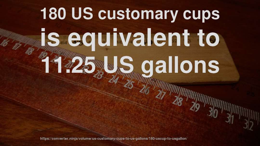 180 US customary cups is equivalent to 11.25 US gallons