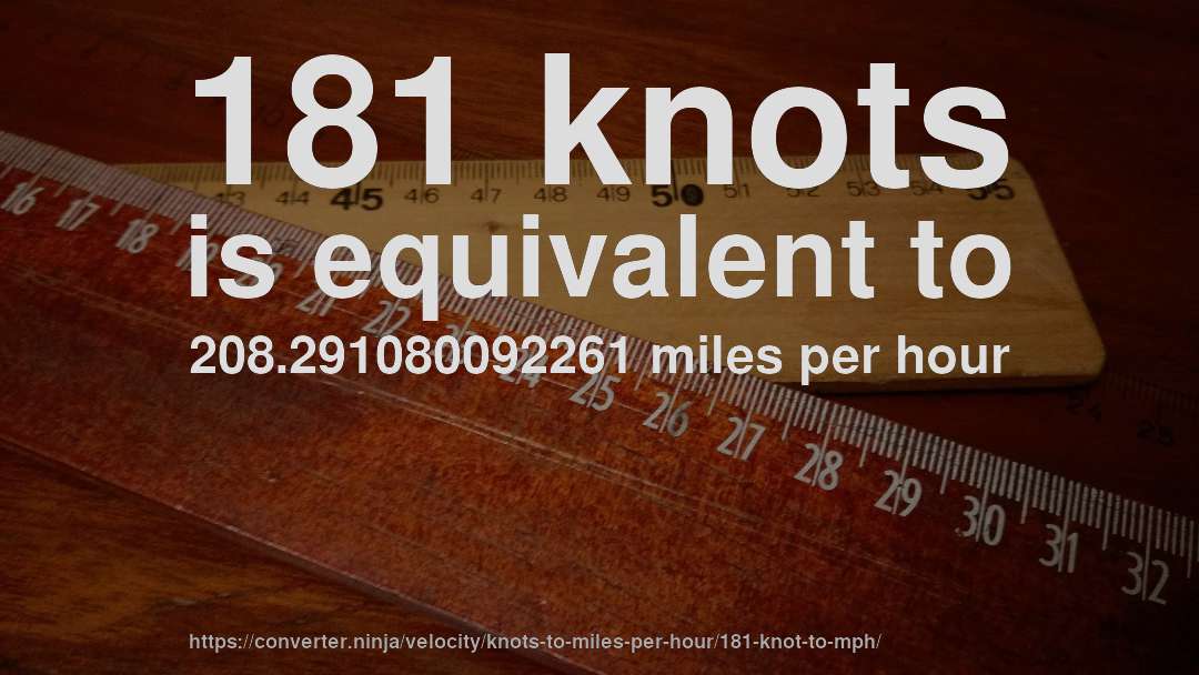 181 knots is equivalent to 208.291080092261 miles per hour