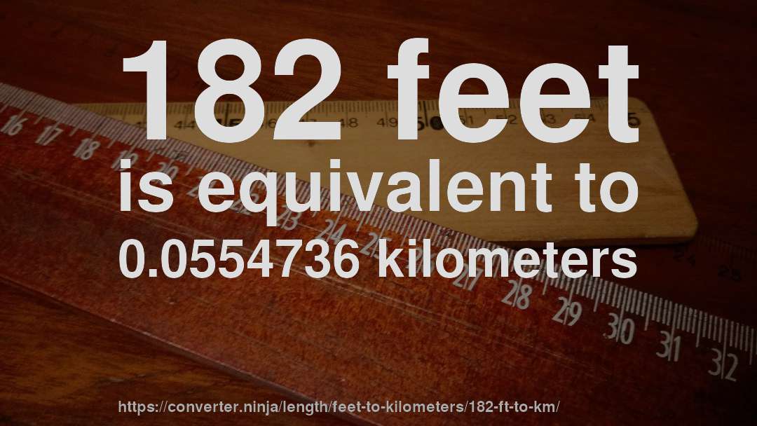 182 feet is equivalent to 0.0554736 kilometers