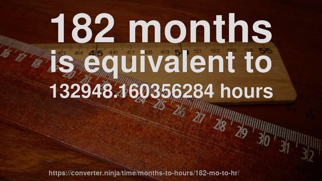 182 months is equivalent to 132948.160356284 hours