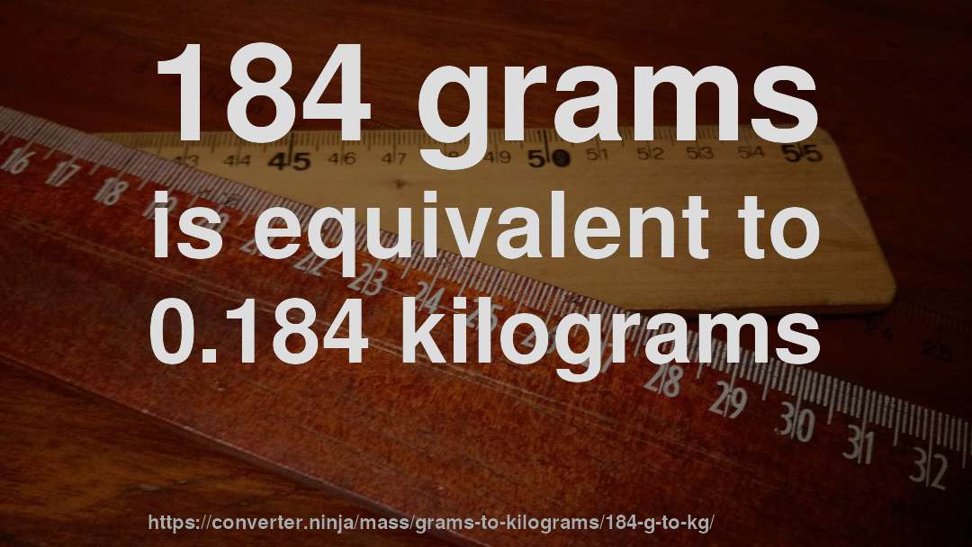 184 grams is equivalent to 0.184 kilograms