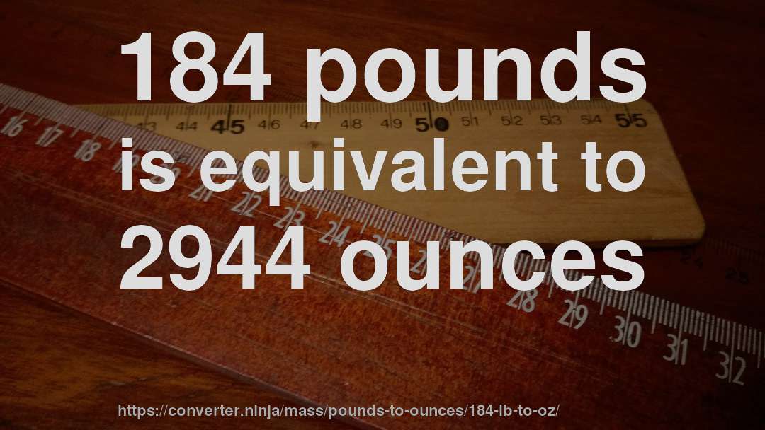 184 pounds is equivalent to 2944 ounces