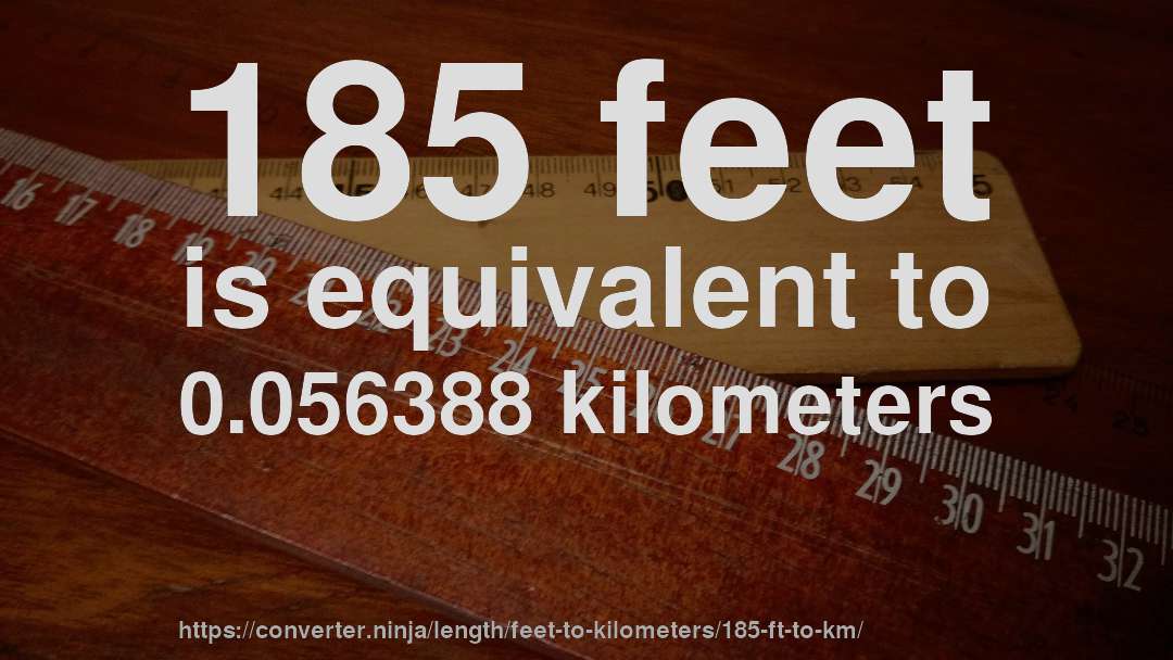 185 feet is equivalent to 0.056388 kilometers