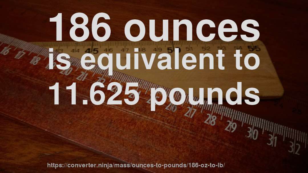 186 ounces is equivalent to 11.625 pounds