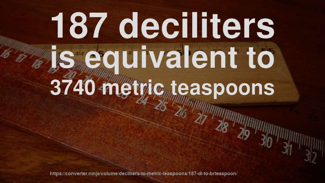 187 deciliters is equivalent to 3740 metric teaspoons