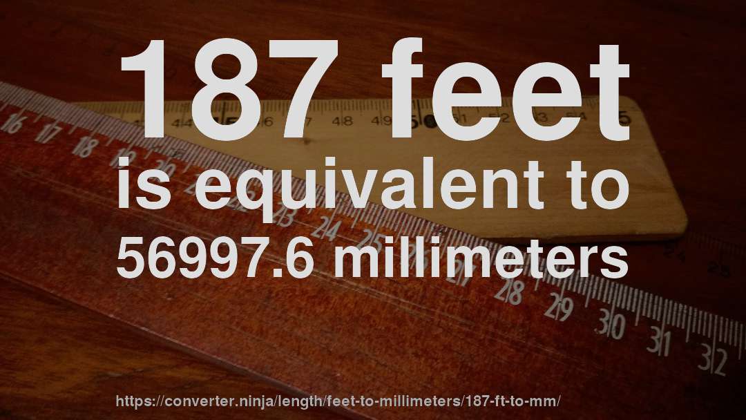 187 feet is equivalent to 56997.6 millimeters