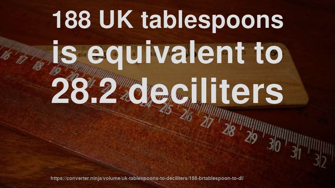 188 UK tablespoons is equivalent to 28.2 deciliters
