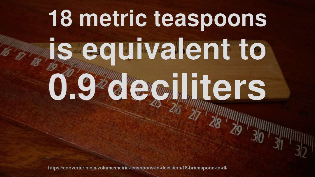 18 metric teaspoons is equivalent to 0.9 deciliters