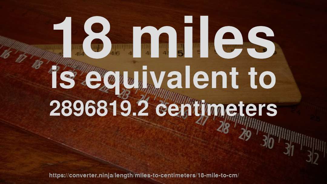18 miles is equivalent to 2896819.2 centimeters