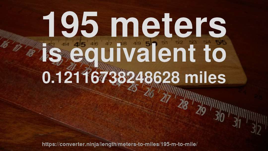 195 meters is equivalent to 0.12116738248628 miles
