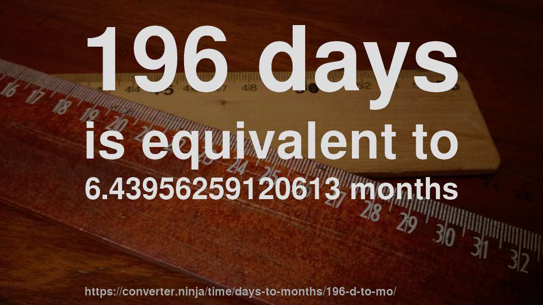 196 days is equivalent to 6.43956259120613 months
