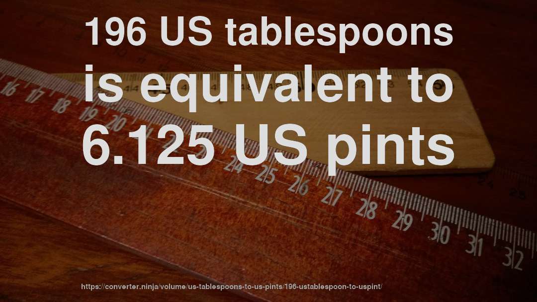 196 US tablespoons is equivalent to 6.125 US pints